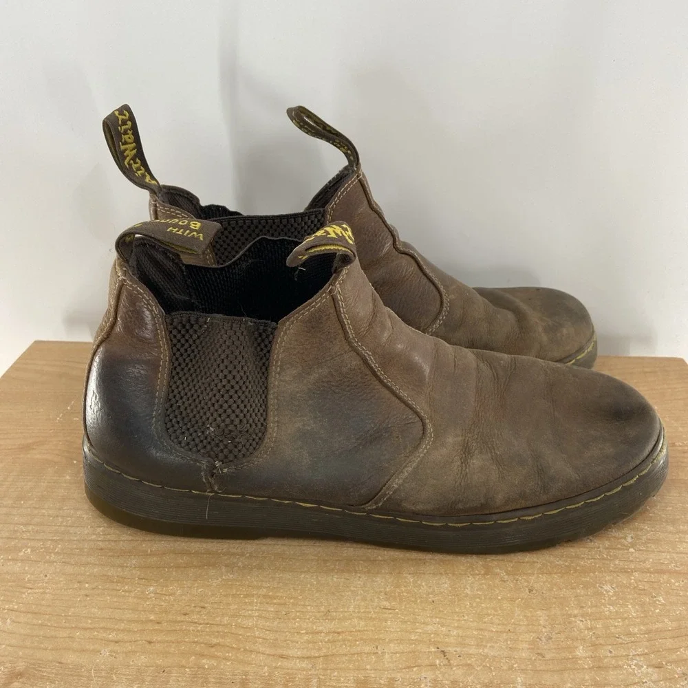 Dr Doc Martens Boots Mens 13 Brown Leather Hardie Slip On Chelsea Ankle Shoes